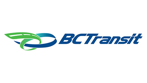 BC Transit's logo in blue, with a blue and green swirl.