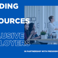 Blue poster with white text that reads: funding and resources for inclusive employers.