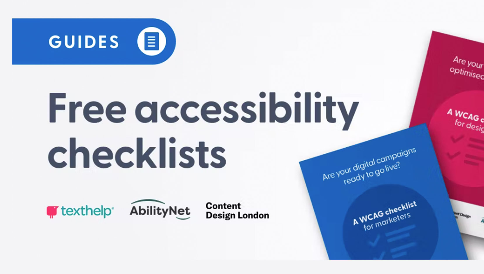 Advertisement of texthelp's WCAG Checklist documents. Text reads: Free accessibility checklists.
