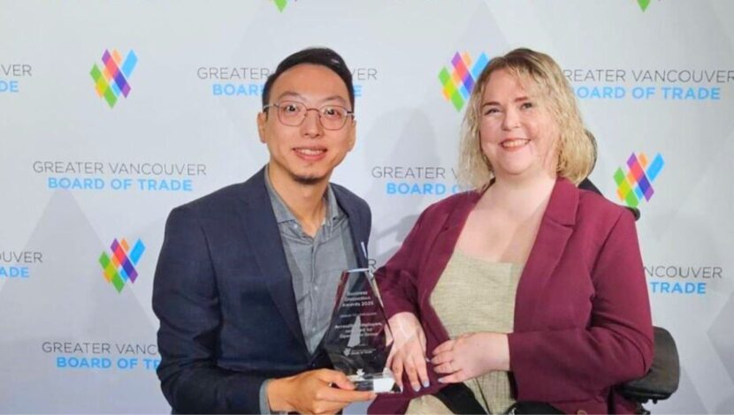 Yat and Micaela with the Accessible Employers Unique to Vancouver award.